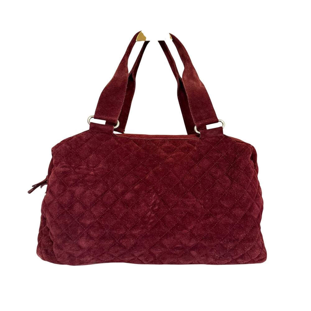 Levenger Quilted Suede Satchel Bag Burgundy Maroon Leather Dark Academia Boho